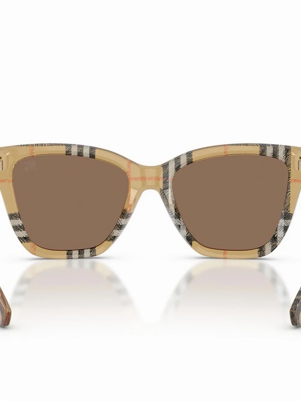 Burberry Beige Plaid Frame Sunglasses with Brown Lenses
